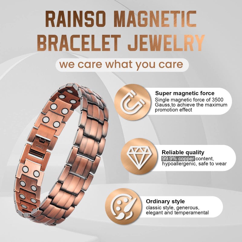 RainSo Mens Copper Double Row Magnetic Bracelets with 3500 Gauss Wristband Adjustable (Double Row Magnetic Style 2) - Image 4